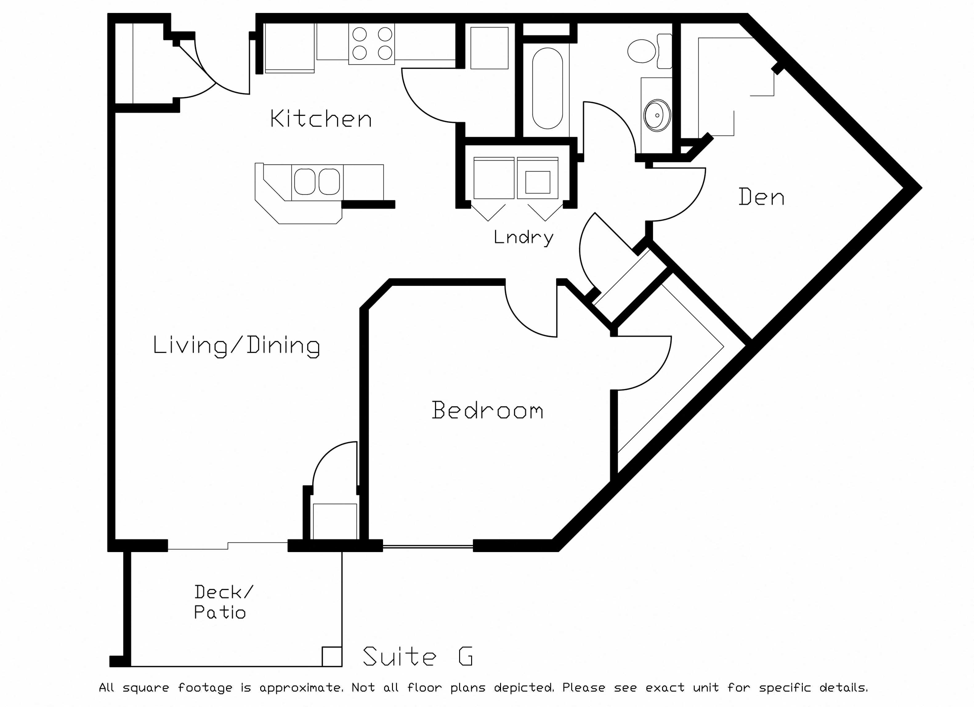 Floor plan for 1 bed, 1 bath, 986 sqft